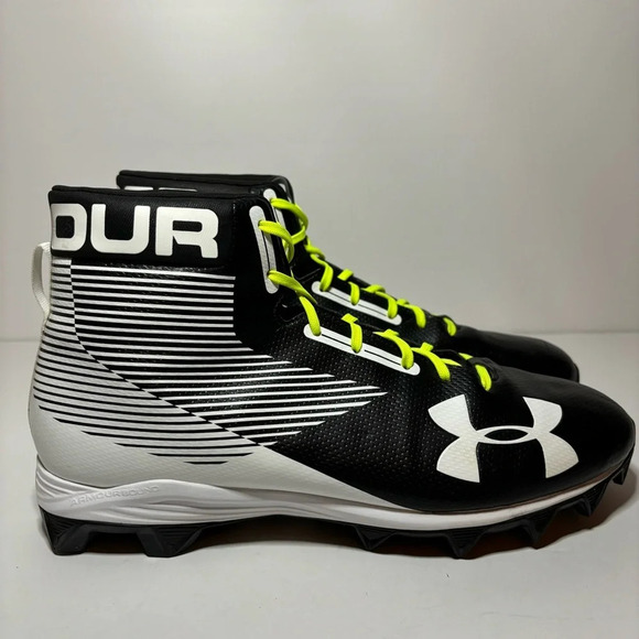 Under Armour Mens UA Hammer MC Football Cleats Mid RM 1289761-011 Black White 13 - Picture 1 of 9